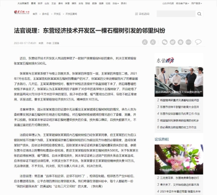 法官说理：东营经济技术开发区一棵石榴树引发的邻里纠纷